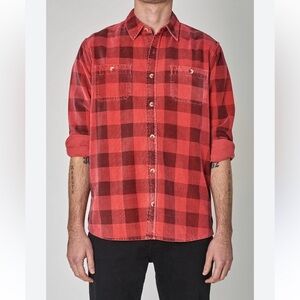 ROLLAS Men AT Work Red Check Plaid Heavyweight Cord Button Down Workwear Size M